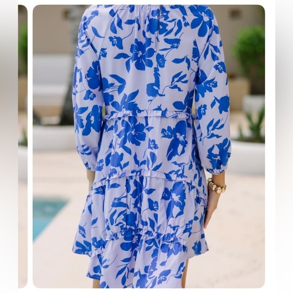 Shop the Mint Periwinkle Floral Tiered Dress EUC Medium Puff Sleeve Lined - Picture 5 of 13